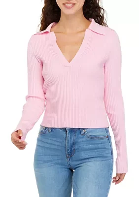 Long Sleeve Ribbed Polo Sweater