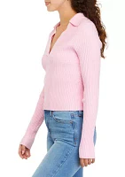 Long Sleeve Ribbed Polo Sweater