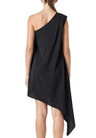 Shoulder Pintucked Asymmetrical Mini Dress