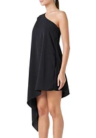 Shoulder Pintucked Asymmetrical Mini Dress