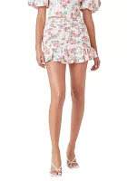 Floral Linen Ruffled Mini Skirt