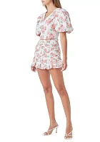 Floral Linen Ruffled Mini Skirt