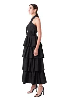 Crossed Halter Neck Tiered Maxi Dress