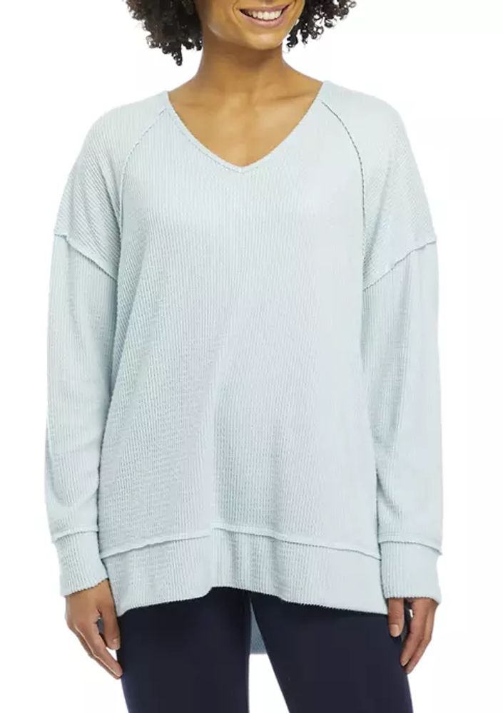 V-Neck Hacci Waffle Knit Sweater 