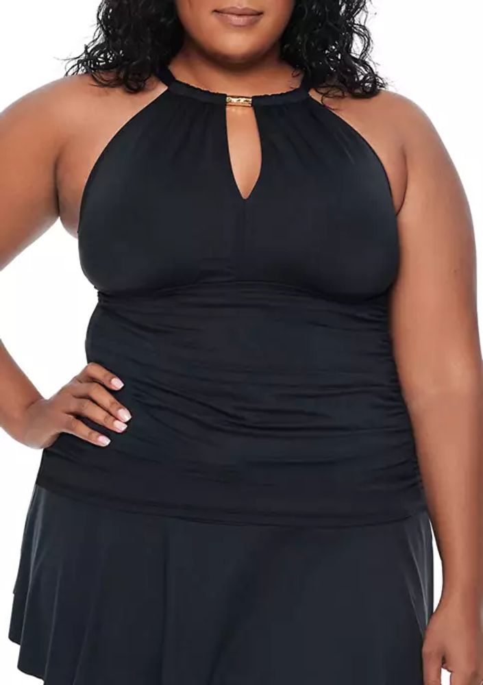 Belk Plus High Neck Tummy Control Tankini Swim Top | The Summit