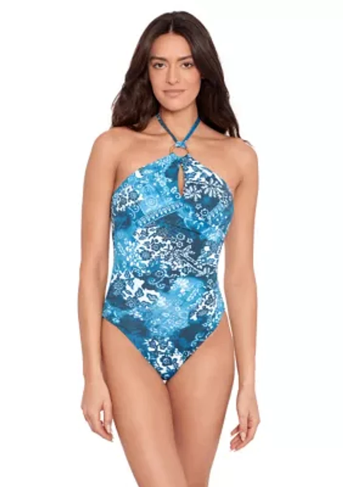 Rattan Ring High Neck One Piece Swimsuit