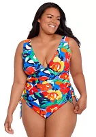 Plus Shirred Plunge One Piece Swimsuit