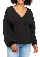 Plus V-Neck Peasant Top