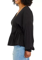 Plus V-Neck Peasant Top