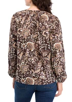 Women's Long Sleeve Printed Peasant Top