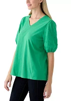 Short Sleeve Eyelet V-Neck Top