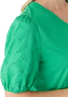 Short Sleeve Eyelet V-Neck Top