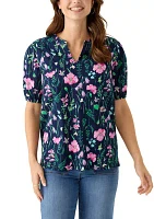 Women's Elbow Sleeve Floral Seersucker Top