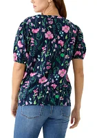 Women's Elbow Sleeve Floral Seersucker Top