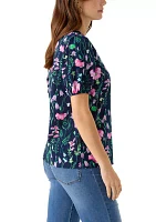 Women's Elbow Sleeve Floral Seersucker Top