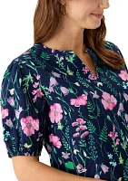 Women's Elbow Sleeve Floral Seersucker Top