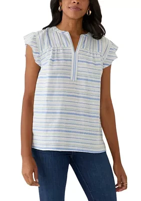Women's Flutter Sleeve Split Neck Top