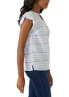Women's Flutter Sleeve Split Neck Top