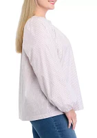 Plus Long Sleeve Lurex Yarn Dyed Peasant Top