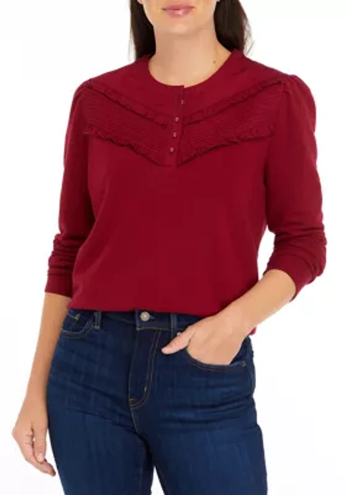 Women's Solid Ruffle Yoke Top