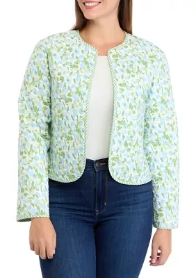 Plus Long Sleeve Floral Quilted Jacket