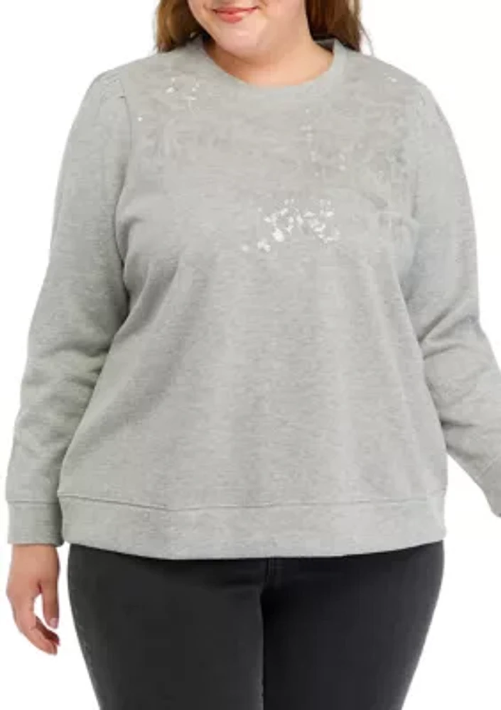 Plus Solid Sequin Sweatshirt