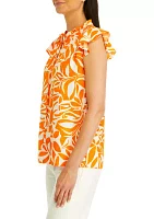 Women's Flutter Sleeve V-Neck Printed Blouse