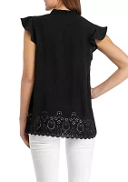 Women's Flutter Sleeve Laser Eyelet Blouse