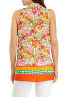 Women's Sleeveless Printed Pleated Front Blouse