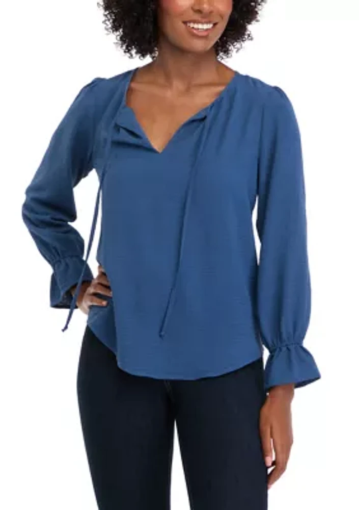 Women's Long Sleeve Tie Neck Blouse