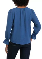 Women's Long Sleeve Tie Neck Blouse