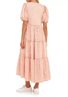 Gingham Check Combination Midi Dress