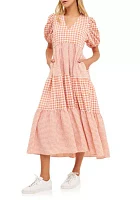 Gingham Check Combination Midi Dress