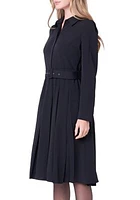 Pleated Collared Long Sleeve Midi Dress