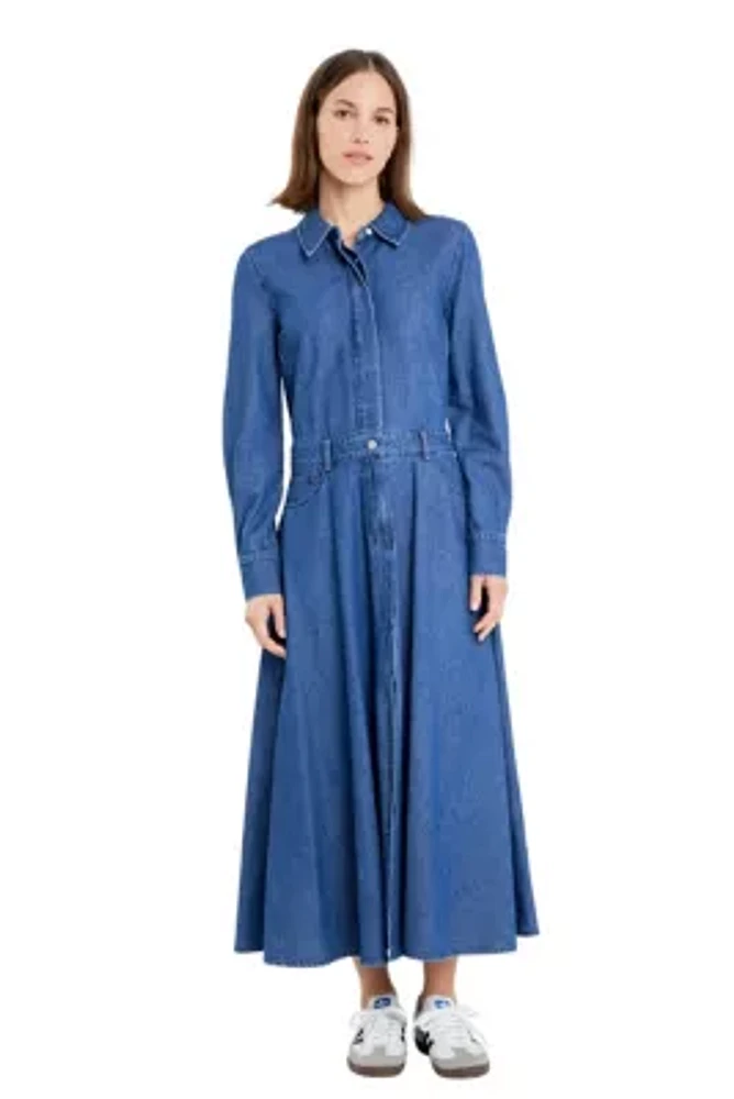 Button Up Denim Maxi Dress