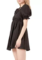 Double Ruffled Band Mini Puff Sleeve Dress