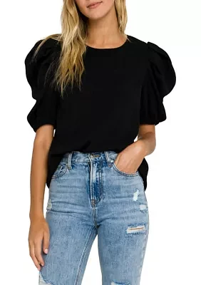 Pleated Puff Sleeve Top