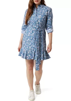 Women's Button Front Shirtdress with Tiered Hem