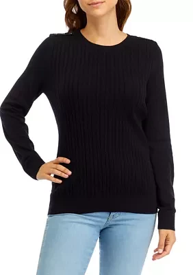 Women's Long Sleeve Cable Knit Button Trim Sweater