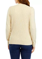 Women's Long Sleeve Cable Knit Button Trim Sweater