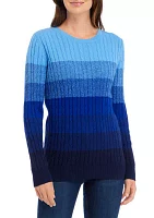 Women's Long Sleeve Cable Crew Color Block Sweater