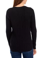 Women's Long Sleeve V-Neck Cable Sweater