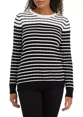 Women's Striped Cable Crew Sweater