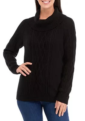 Women's Cable Knit Solid Cowl Neck Sweater