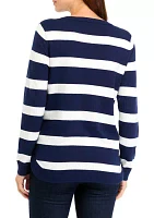 Women's Button Trim Striped Sweater