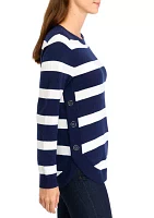 Women's Button Trim Striped Sweater