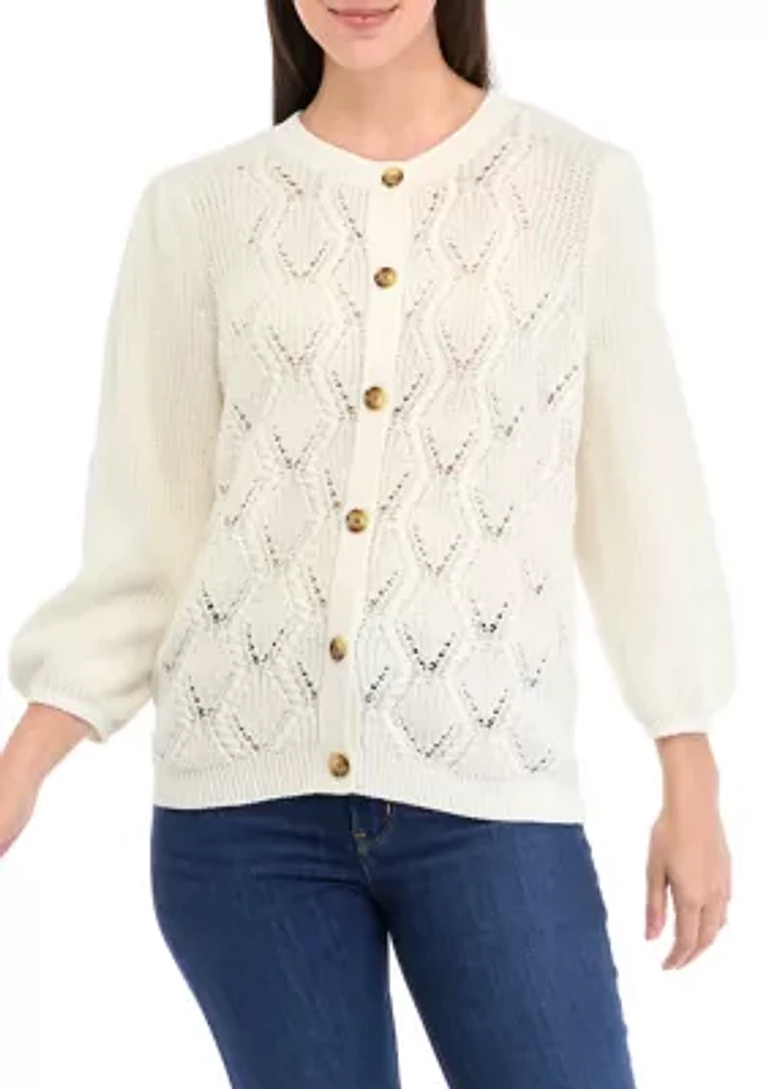 Women's 3/4 Sleeve Cable Knit Cardigan