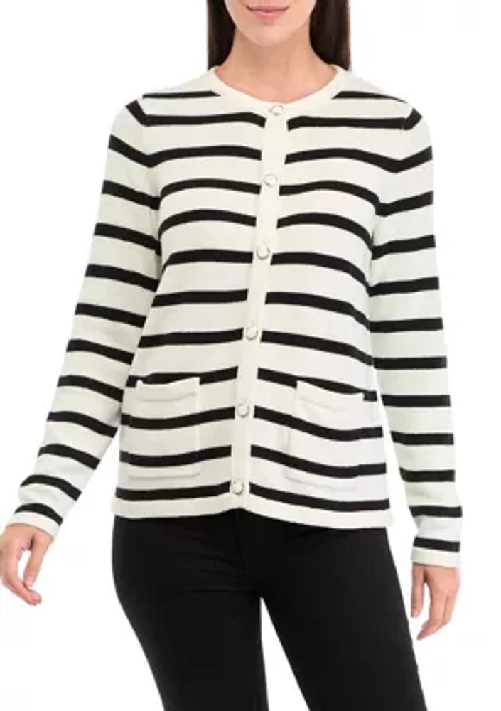 Women's Striped Button Front Cardigan