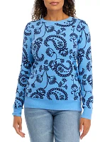 Women's Long Sleeve Jacquard Printed Crew Pullover