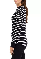 Women's Long Sleeve Cable V-Neck Striped Sweater